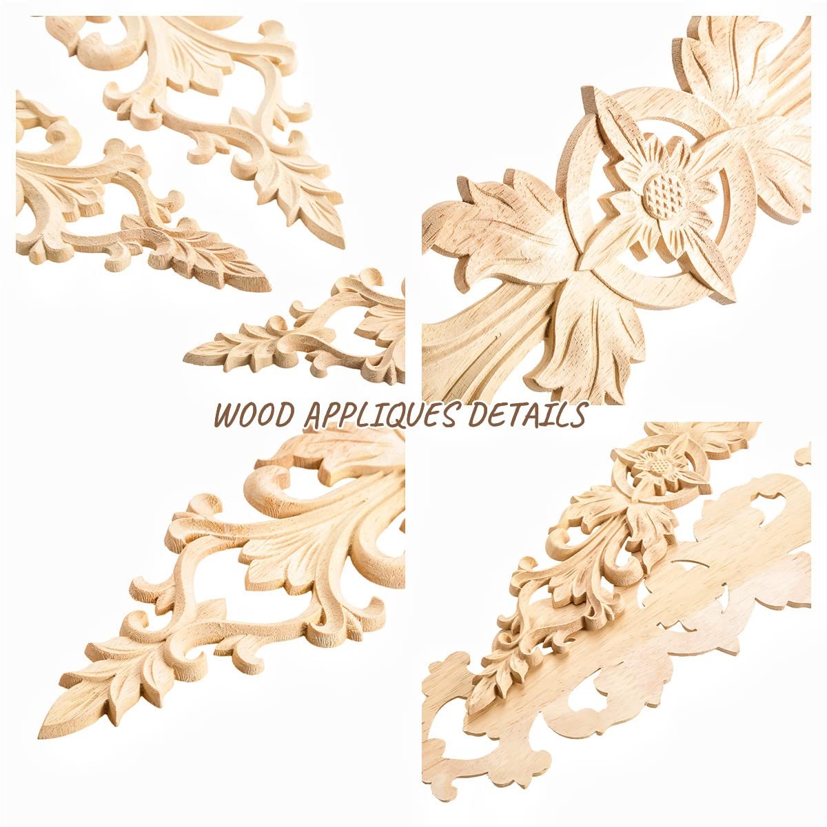 4Pcs Long Wood-Carved Onlays Appliques for Furniture, Unpainted Wooden Carvin…