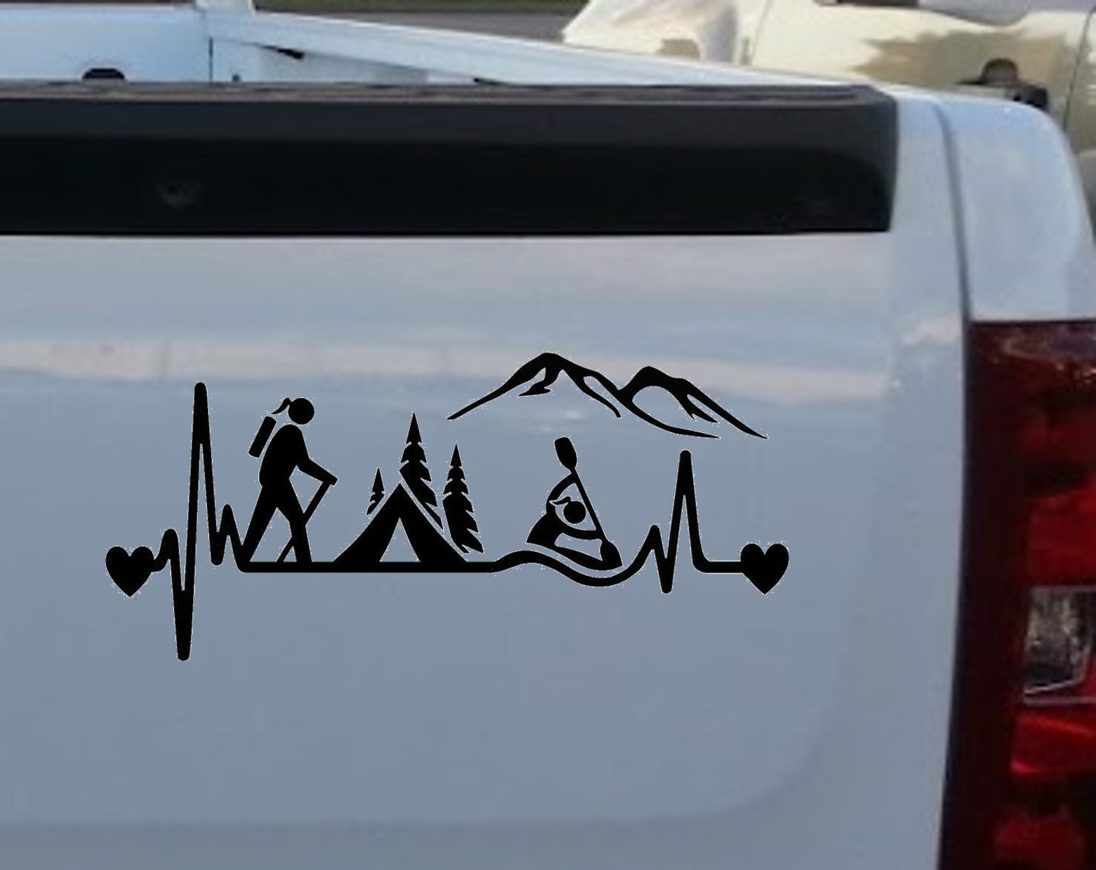 Girl Hiking Camping Tent Kayak Heartbeat Decal Sticker for Car Window #485