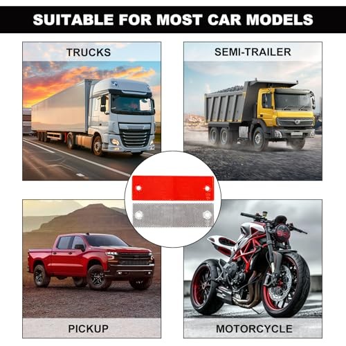 16 PCS Safety Trailer Reflectors Self Adhesive Reflector, Round ABS Rectangle