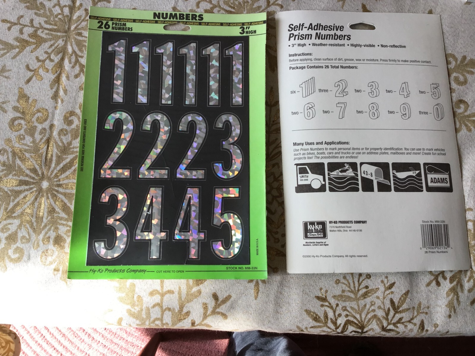 LOT OF 3 Hy-Ko Products Self Stick Adhesive Prism Numbers 3" White and Black