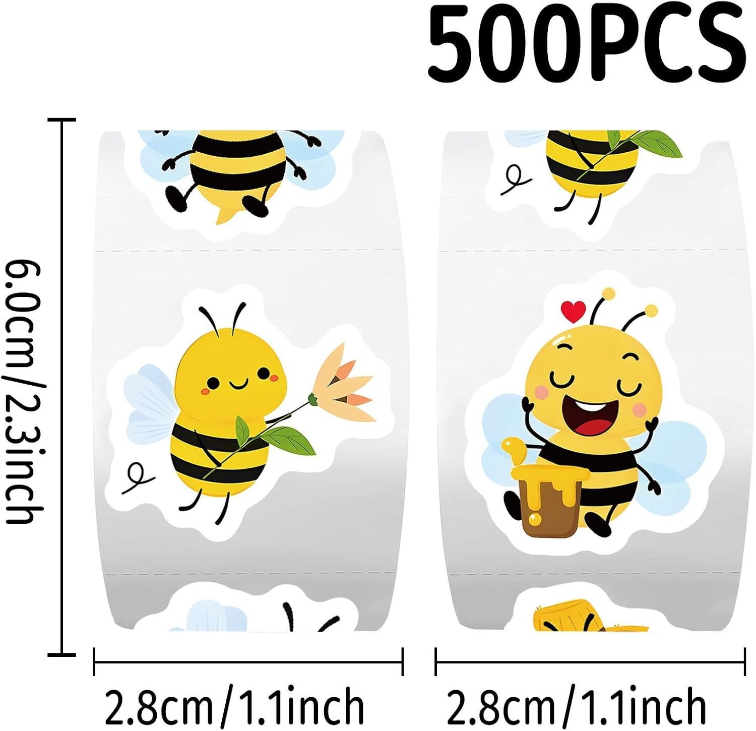 500Pcs Bumblebee Vinyl Stickers Roll Set | Cute Bumblebee Waterproof Vinyl Decal