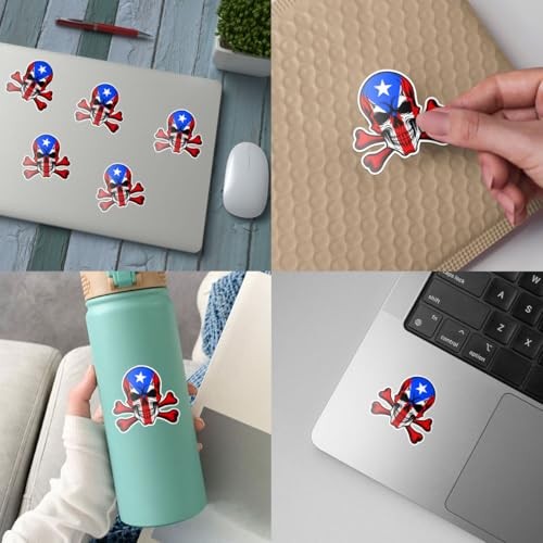 (3Pcs-5in) Flag Skull Decal – Patriotic Flag Design, Puerto Rican Puerto Rico