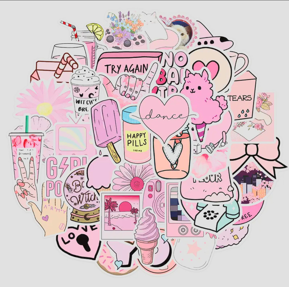 50pcs Cartoon Pink Girl Series Stickers Doodle Waterproof Motorcycles Stickers F