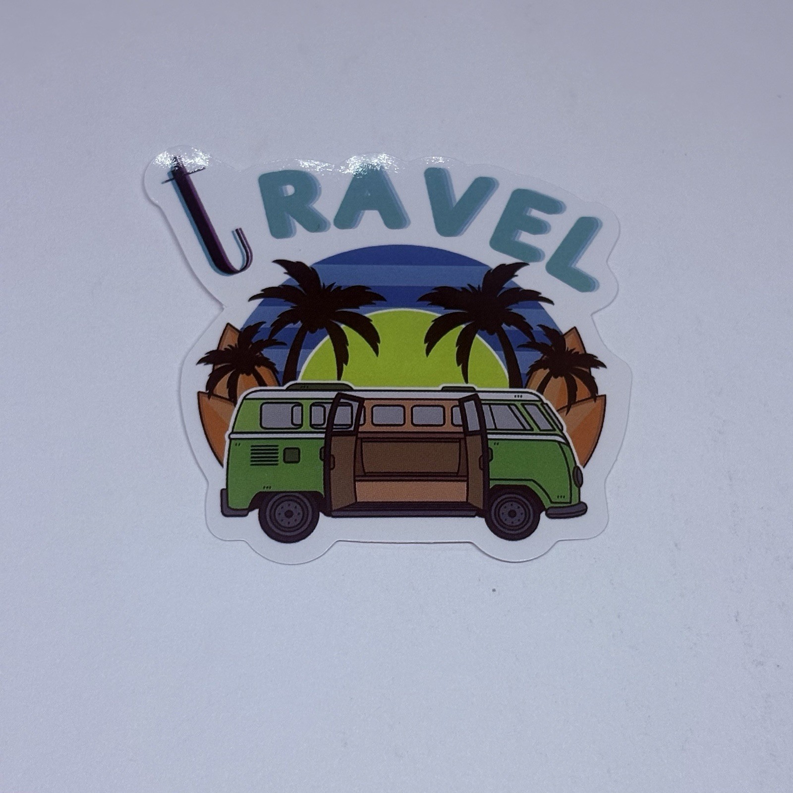 “Travel” Sticker Retro Camper Van Art Decal Vinyl Country Palm Trees Sunset Tc9