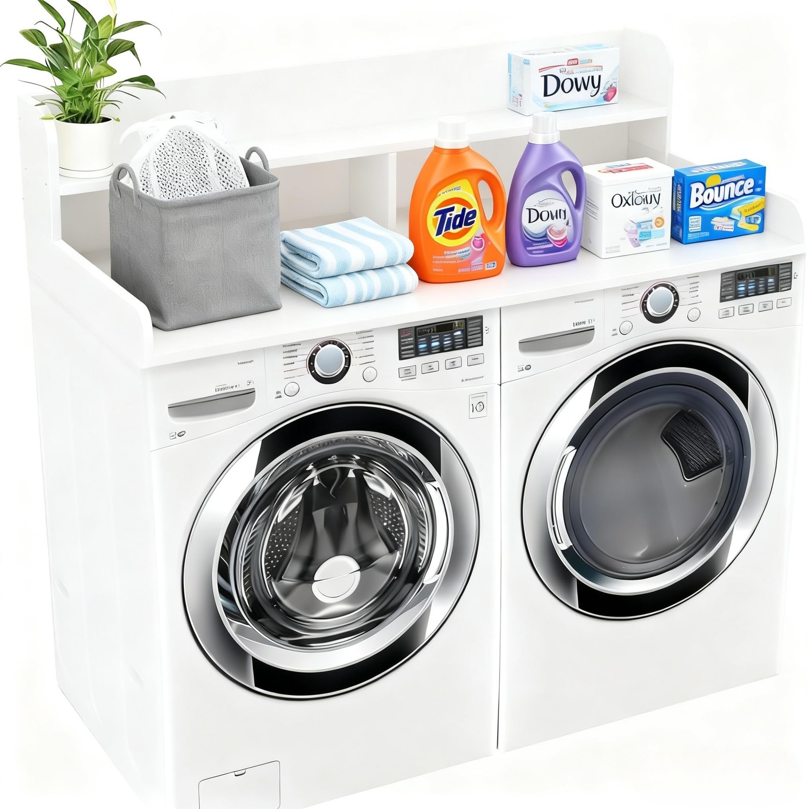 NAT Maya 2-Tier Washer and Dryer Countertop, 54" W x 27.6" D Laundry Room Org…