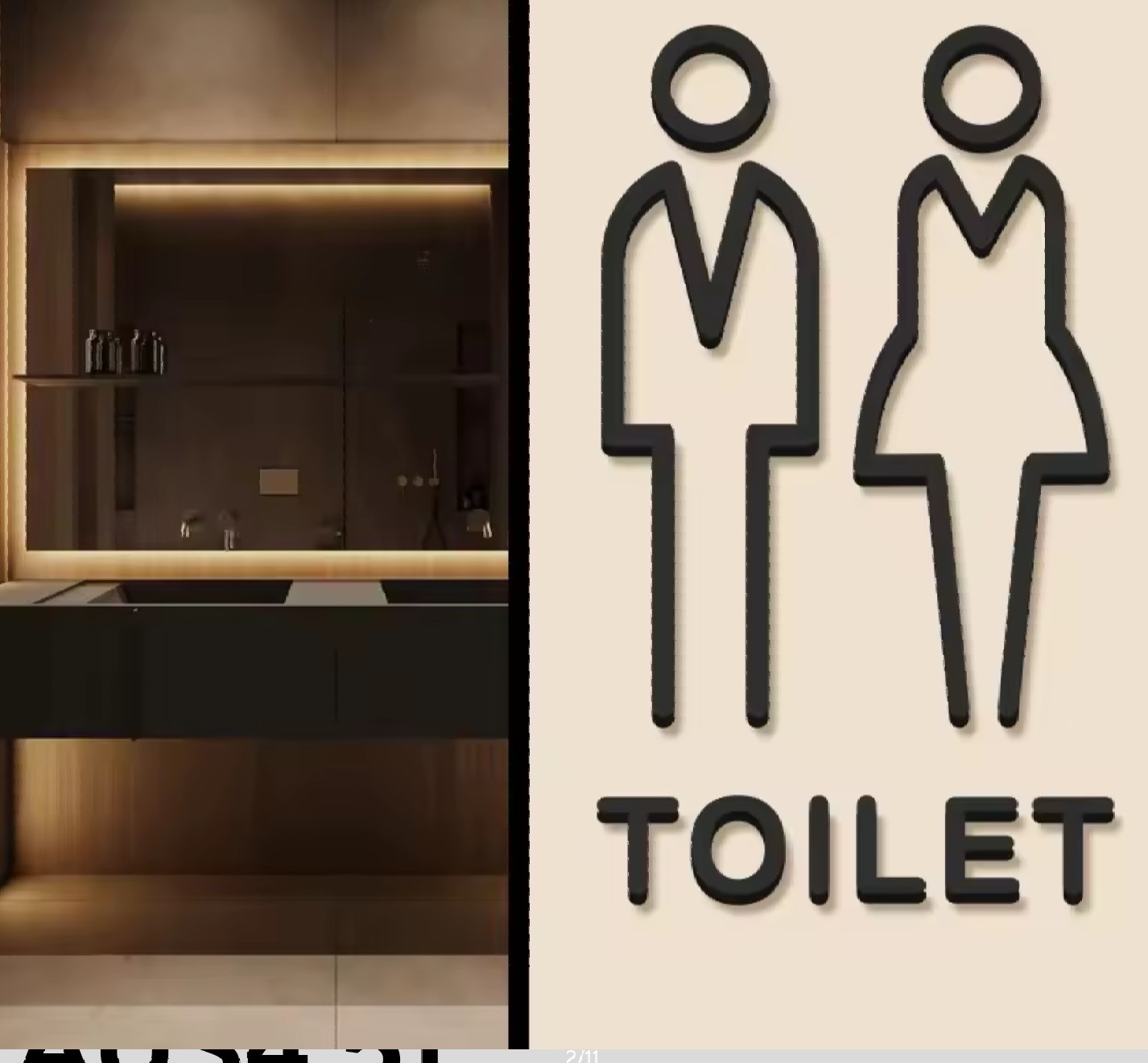 Wall Stickers Toilet Bathroom Entrance Sign Home Decoration Creative Black/Gold