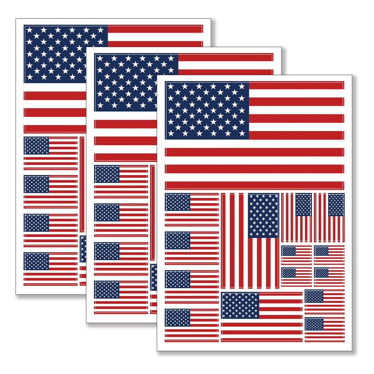 US American Flag Sticker USA Decal in Multiple Sizes, 3 Pack, 11.7 x 8.3 Inches