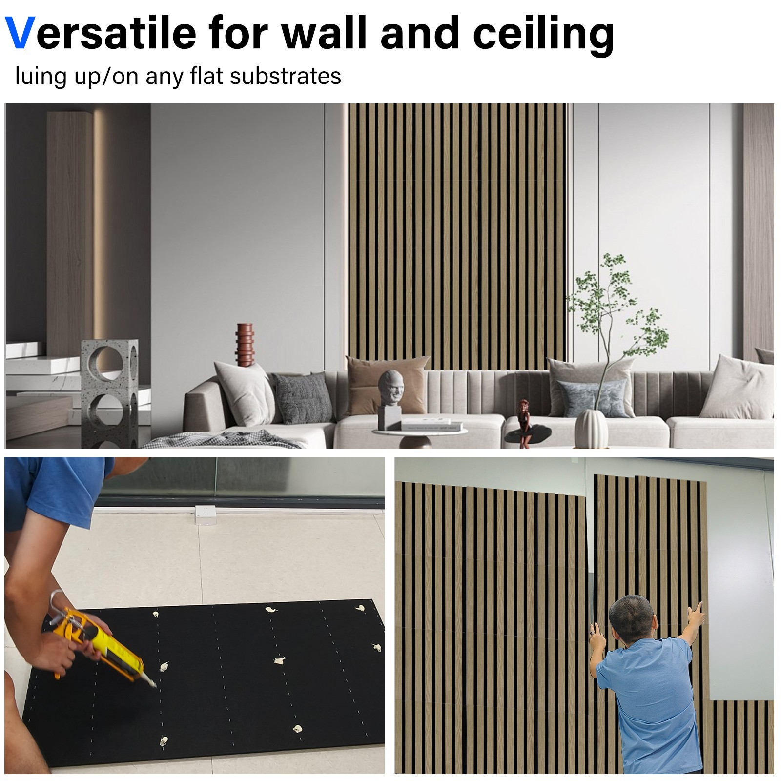 Wood Slat Wall Panels 4 Pack 3D Fluted Decor for Living Room Bedroom Office