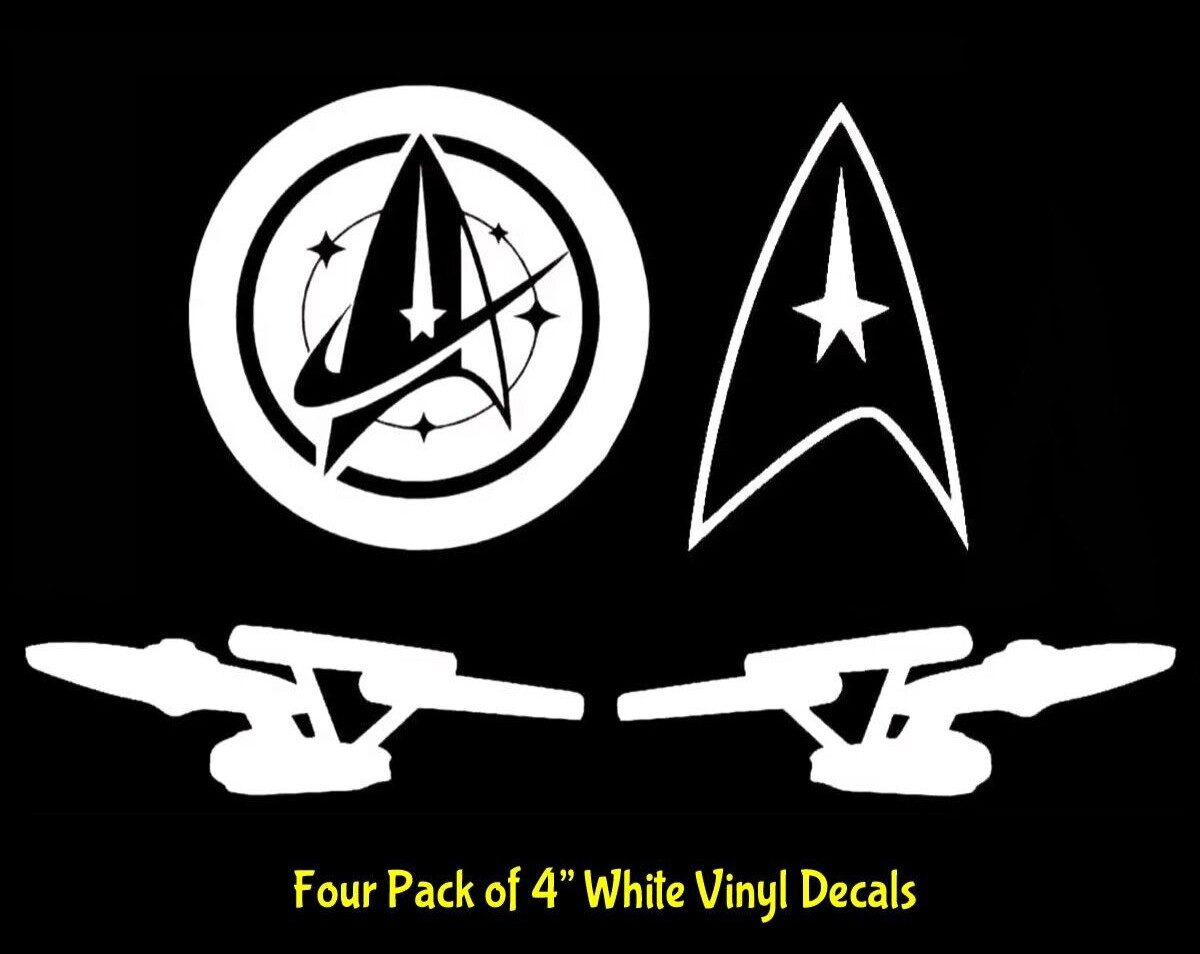 Starfleet Command Star Trek 4 Pack of 4" White Vinyl Decals Car Tablet Window
