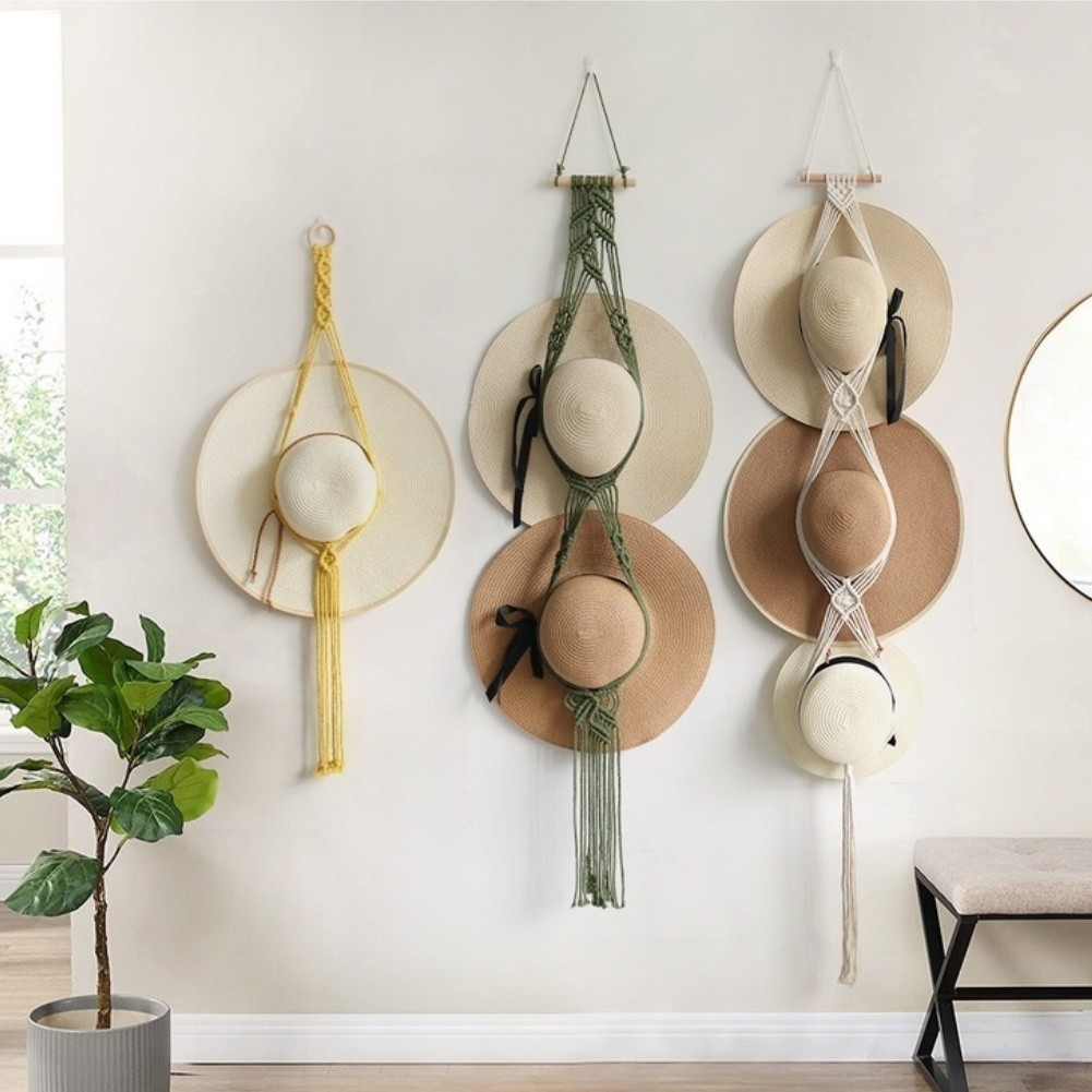 Modern Bohemian Tapestry Wall Hanging Made of Soft Cotton for Hat Organization