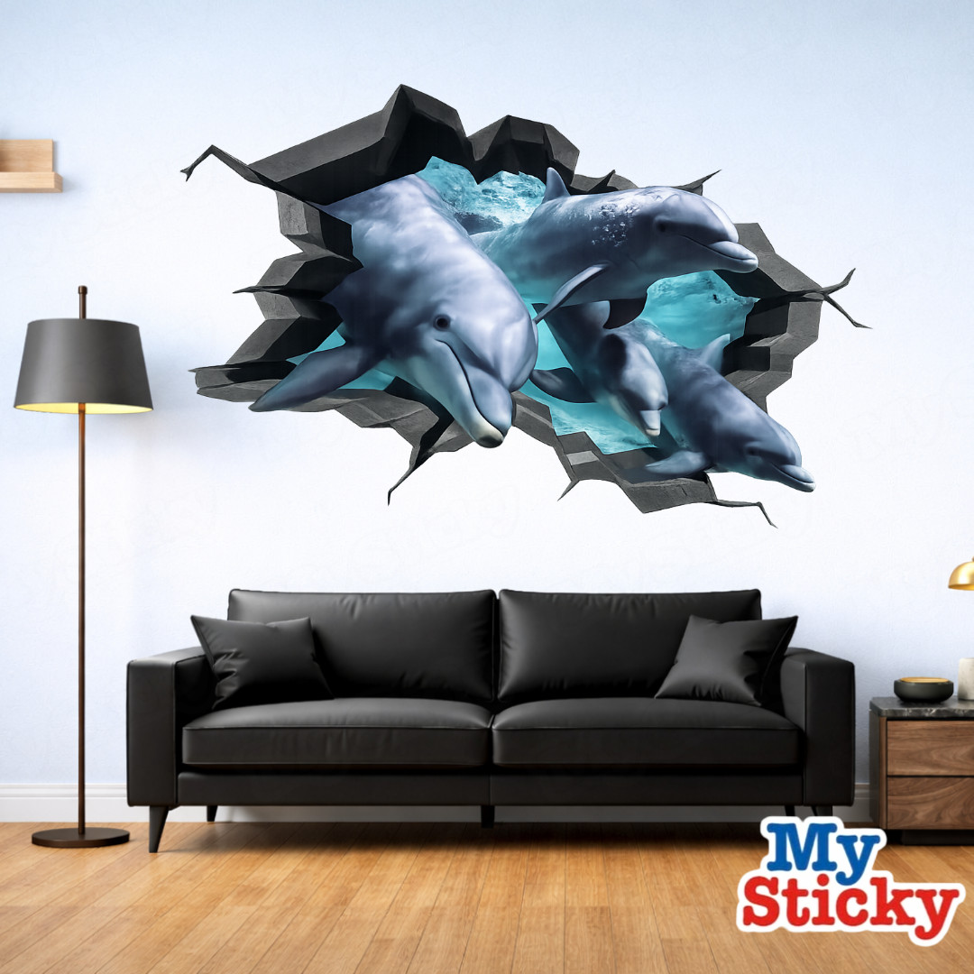 3D Pop Art Dolphin Wall Decal MySticky Ocean Breakthrough Marine Decor Sticker