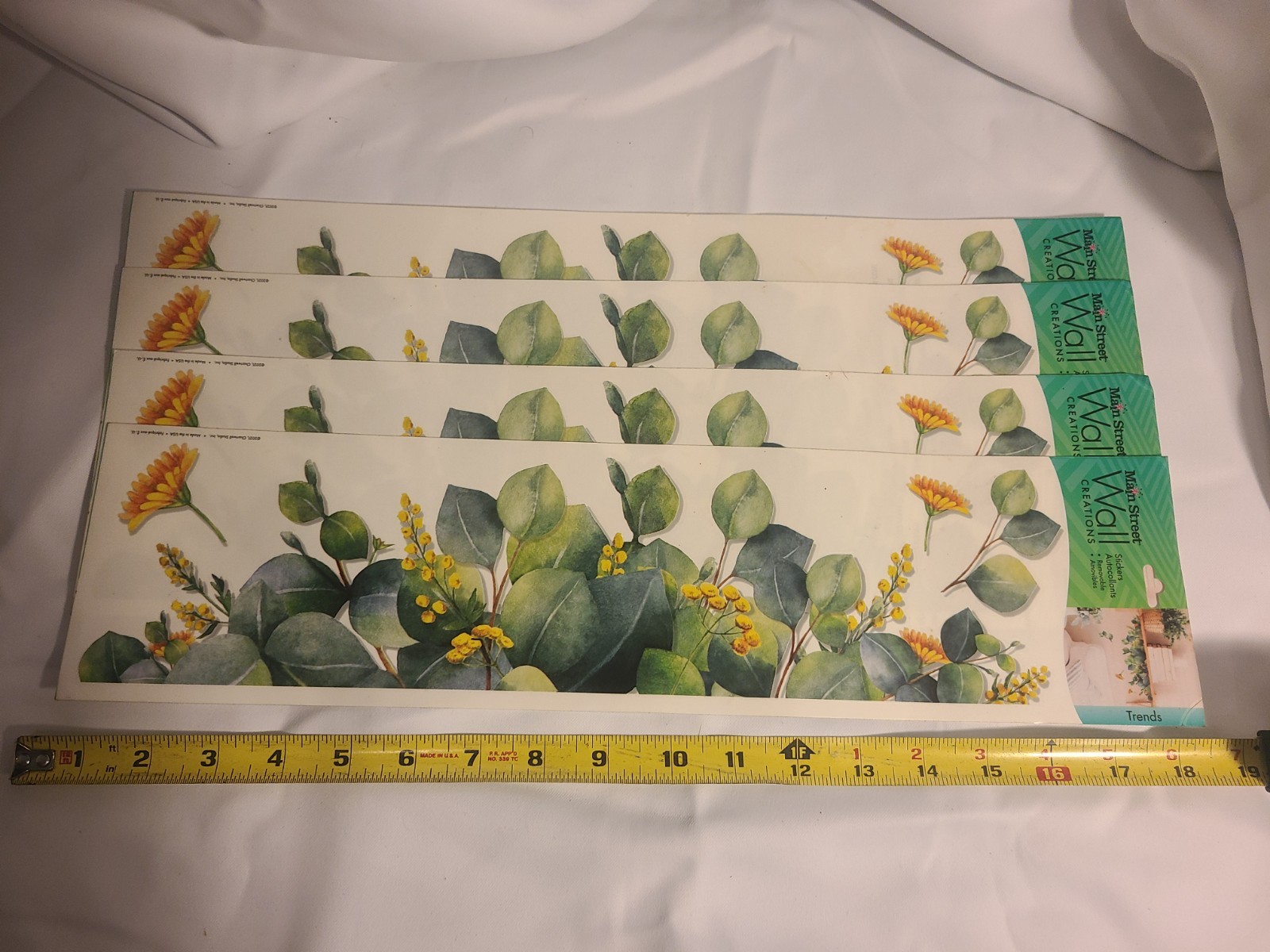 Set Of 4 Wall Stickers Yellow Flowers And Leaves