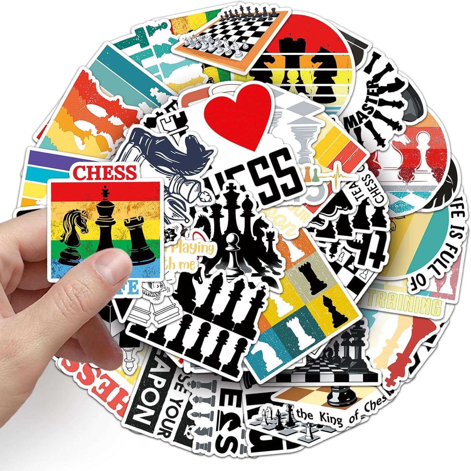 50 Pcs Unique Chess Stickers, 1.5-3 Inches Waterproof Vinyl Decals for Journals,