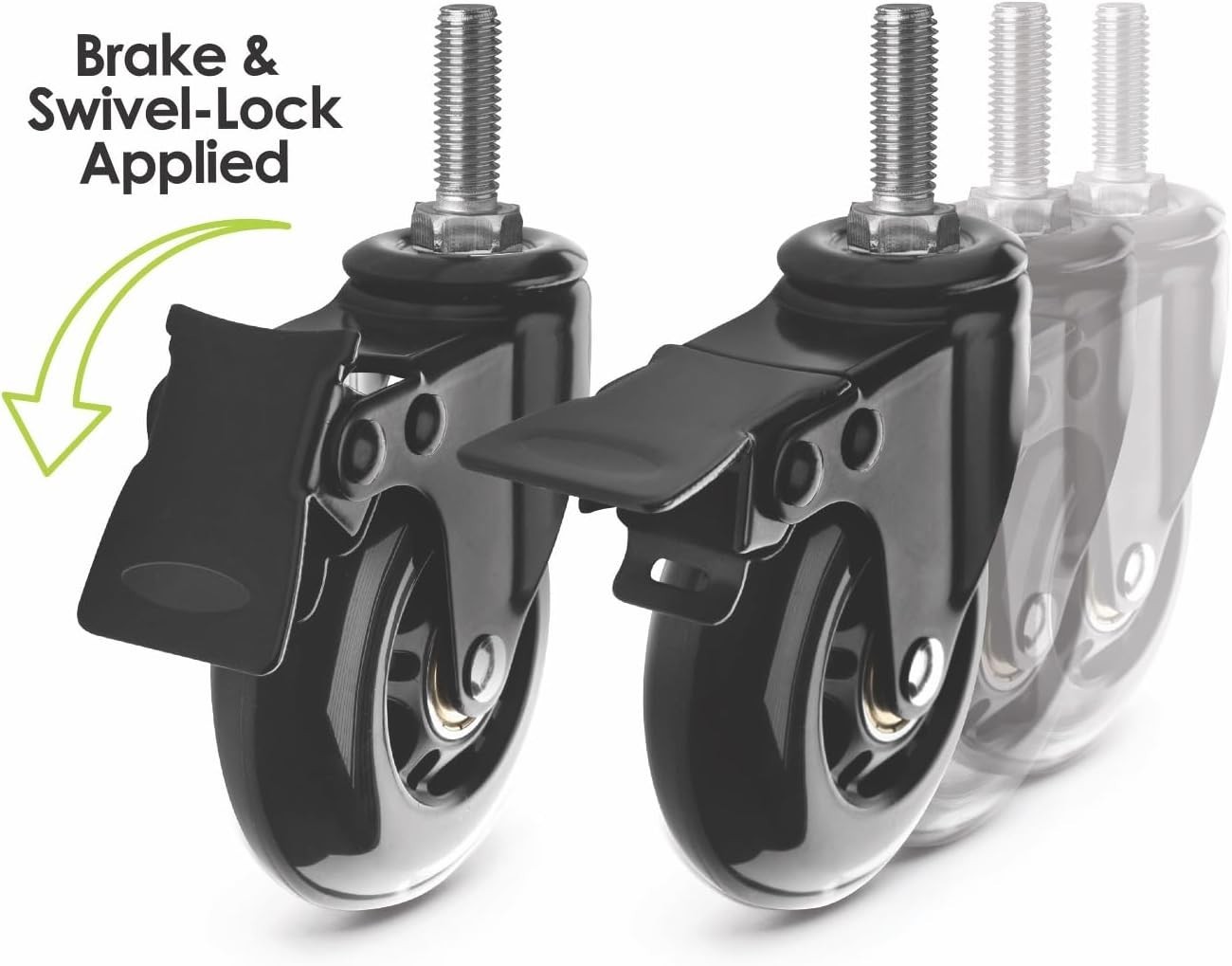 CB693 Premium 3 Inch Rubber Caster Wheels with Brake (4 Pack) Rollerblade Style