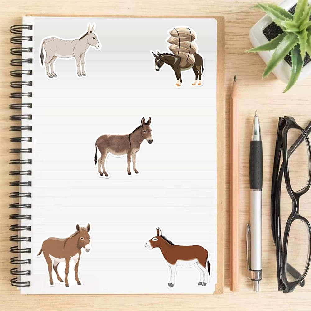 50Pcs Donkey Stickers Waterproof Vinyl Decals | Peel & Stick Sun-proof Removable