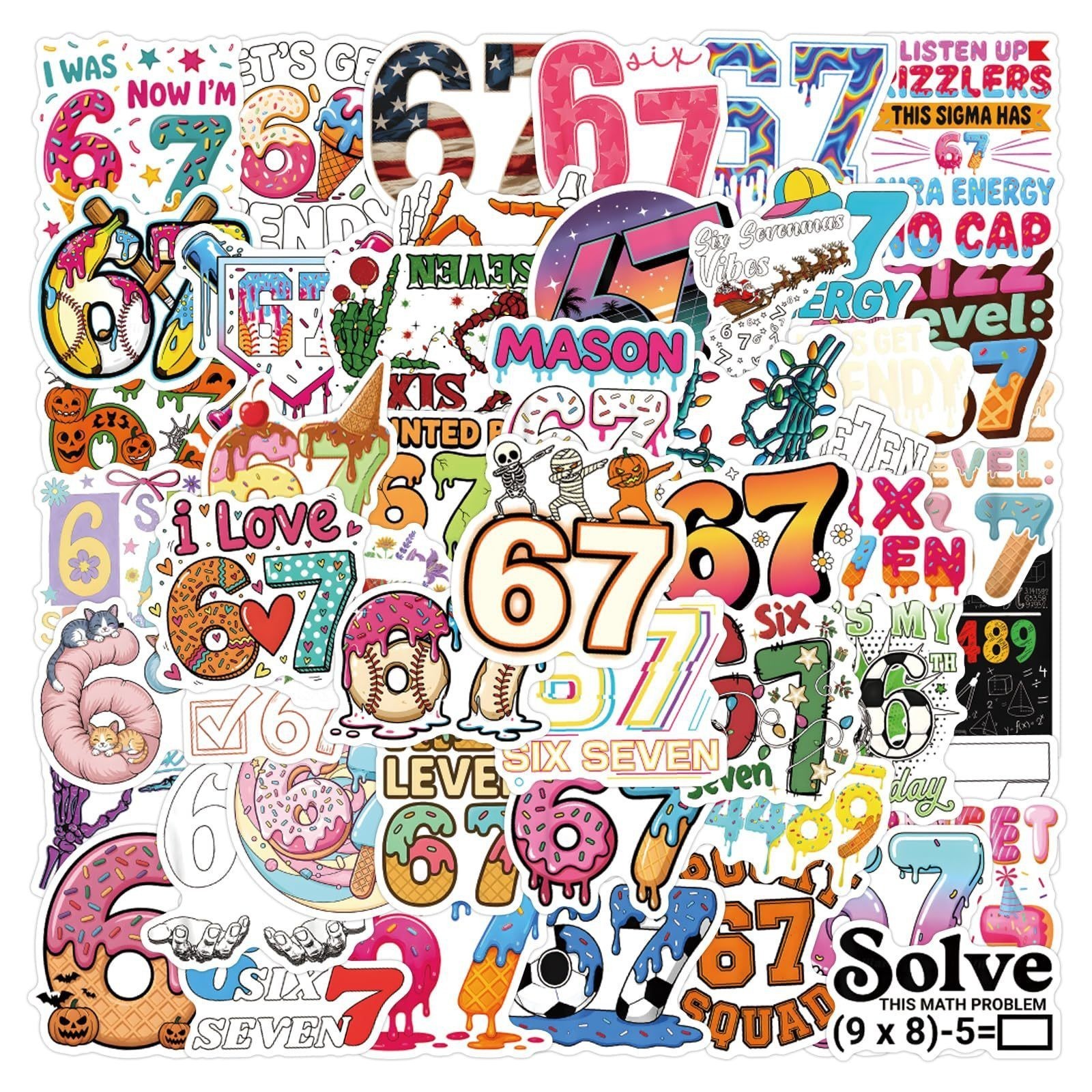 50pcs Number 67 Six Seven Waterproof Stickers Travel Trip Luggage Phone Laptop