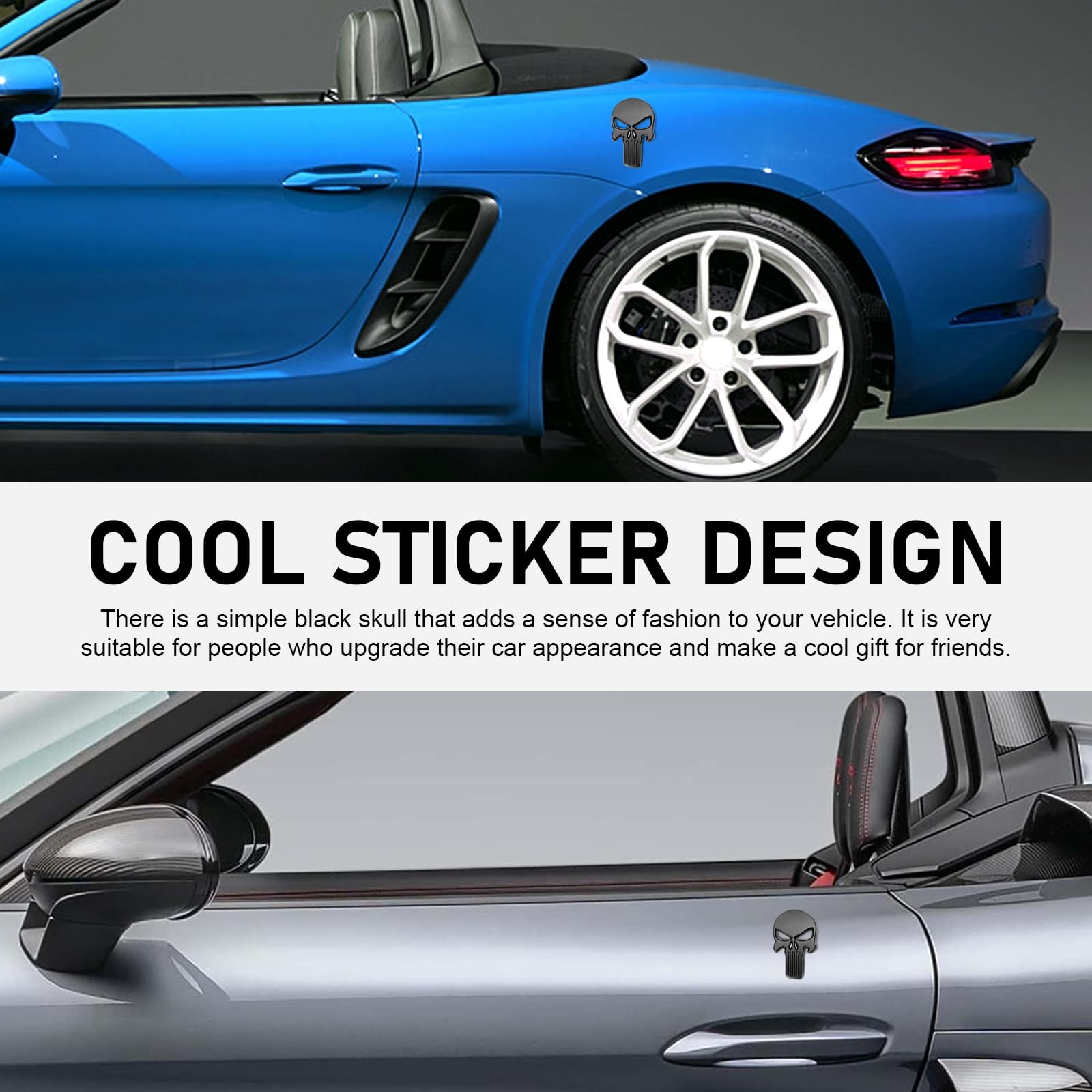 2 PCS Car Punisher Skull Sticker, 2.2" x 1.7" 3D Metal Gloss Anti-Rust Fuel T…