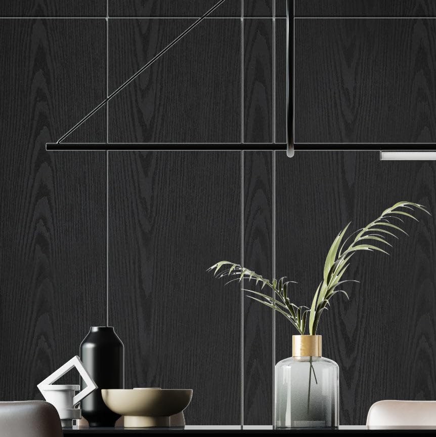 Black Wood Peel and Stick Wallpaper (24" x 78", 3D-Wood Texture) Waterproof a…