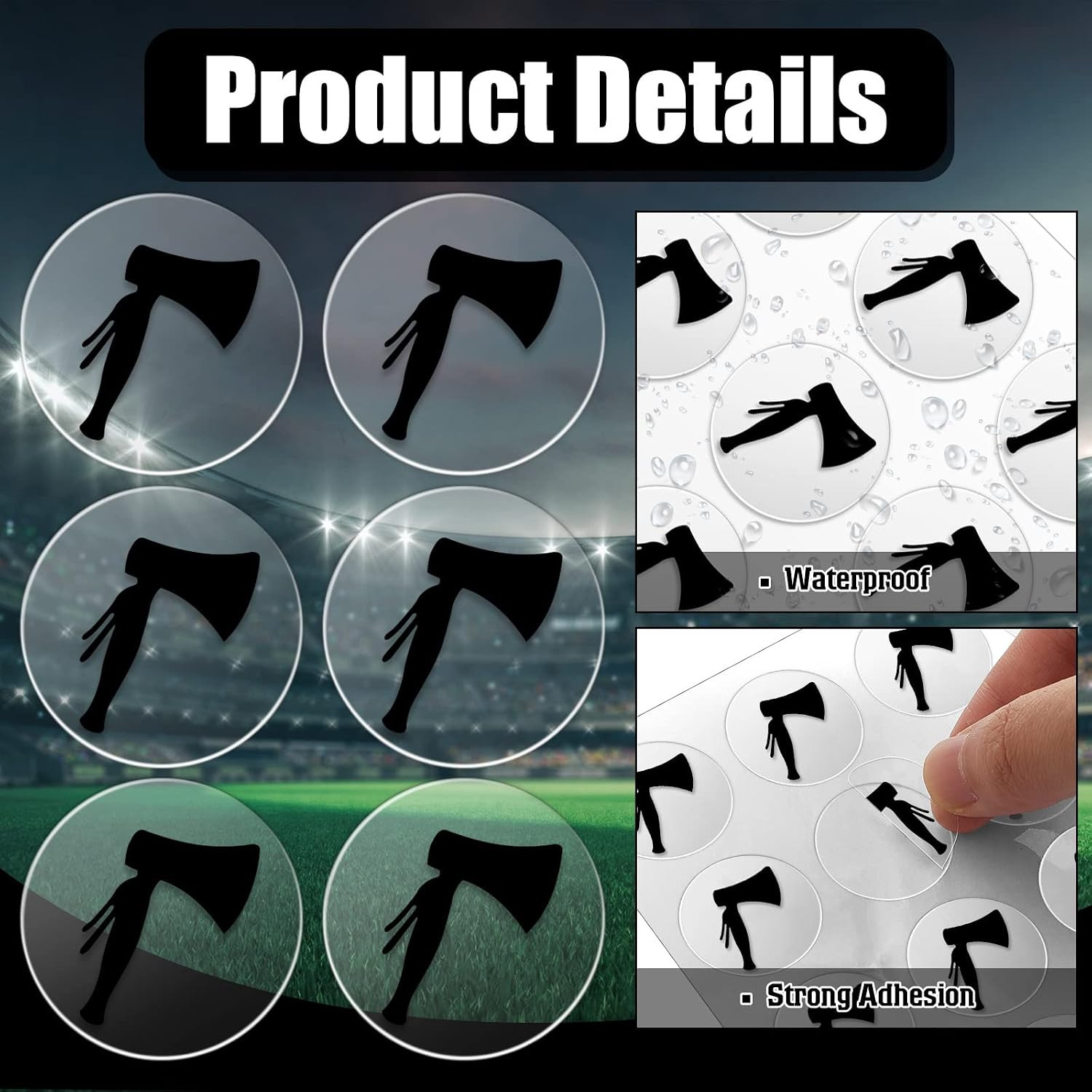 200 Pcs Football Helmet Decals Black on Clear Hatchet | Vinyl Stickers for Lacro