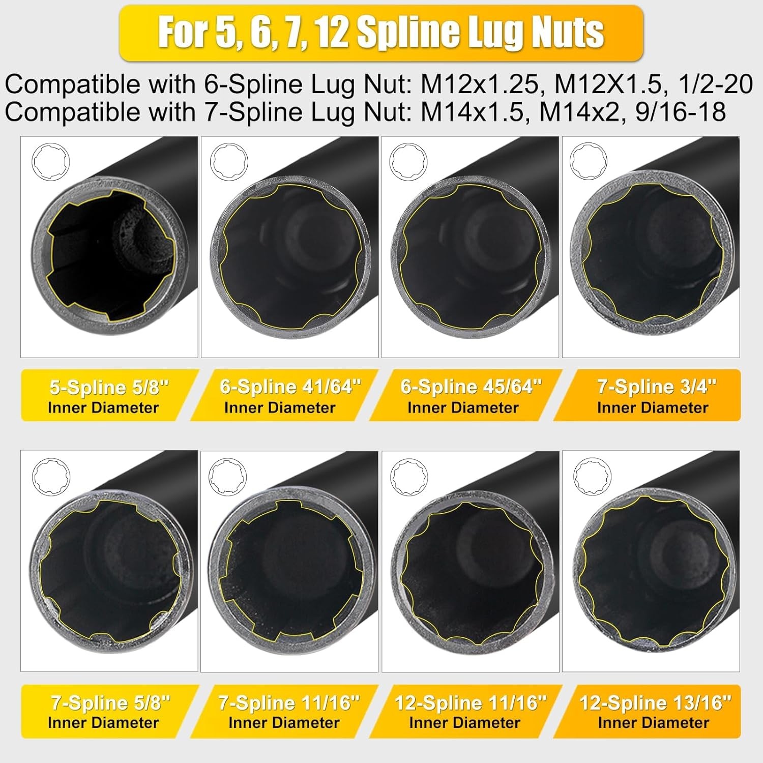 16-Piece Locking Lug Nut Master Key Set | 5, 6, 7, 12 Spline Socket Set, Star an