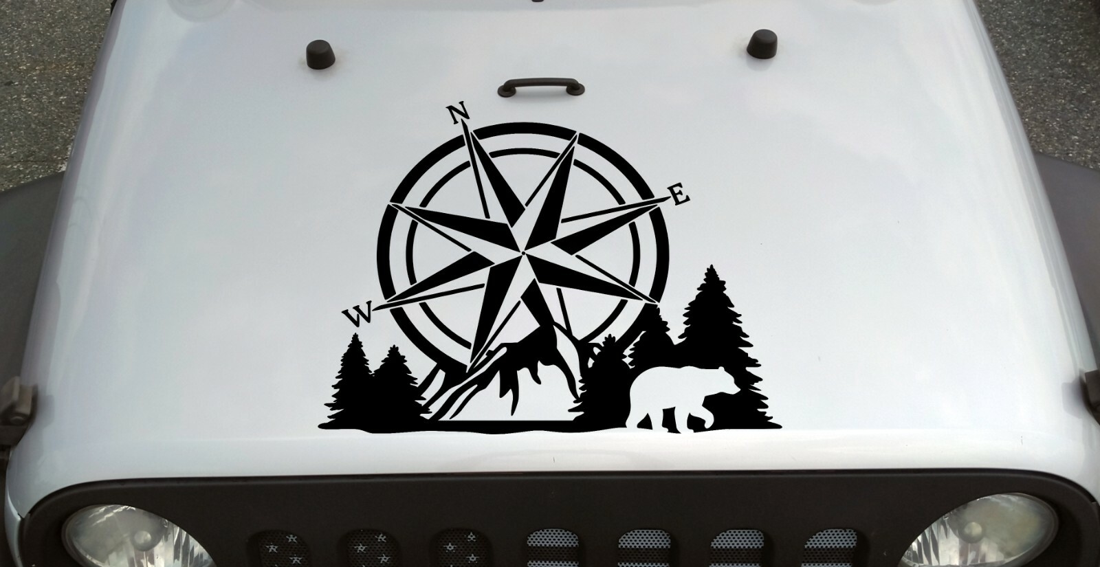 Compass Bear Mountain Forest Scene V2 – Camping RV Graphics Scenery – Die Cut