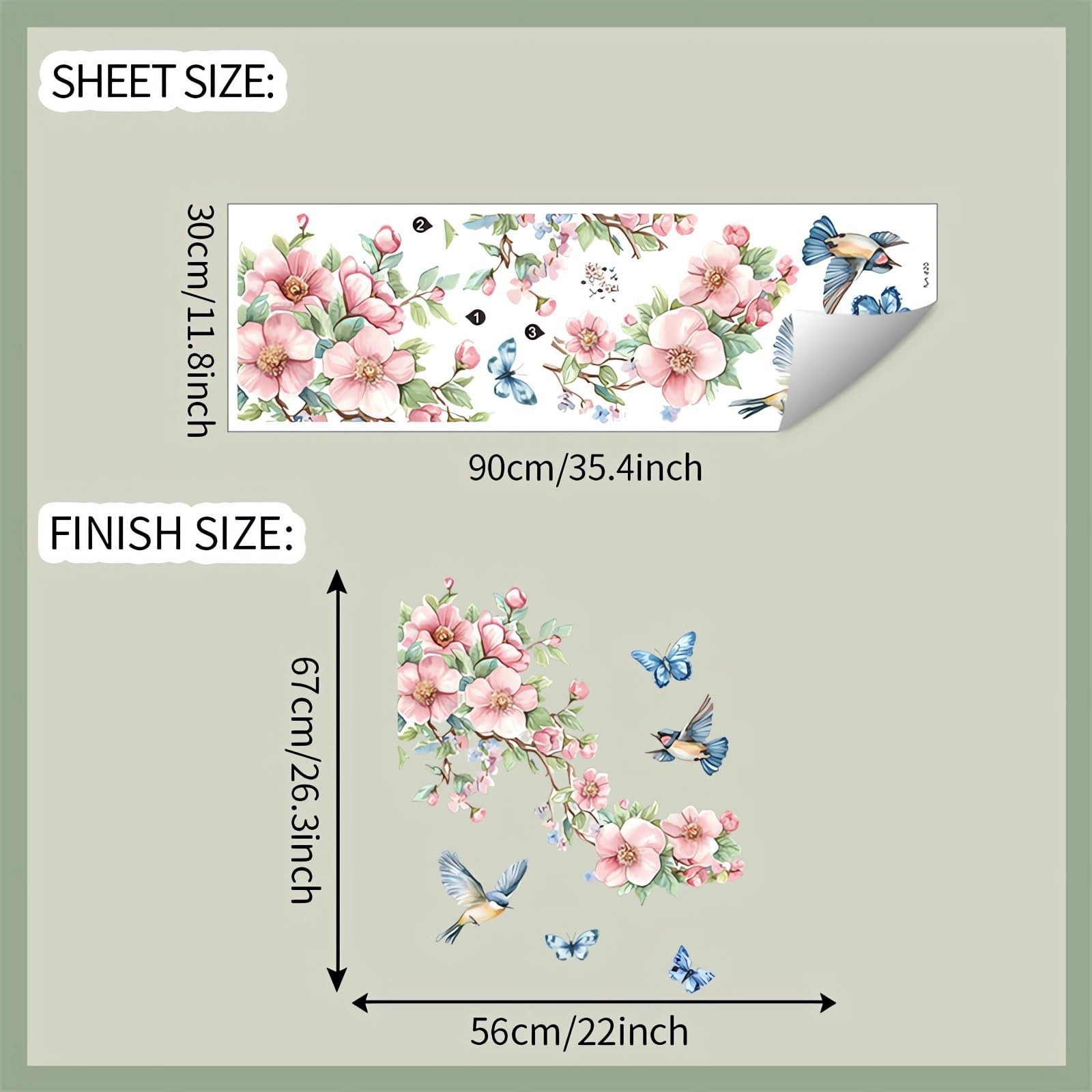 Peach Blossom Branch Birds Butterfly Wall Stickers, sacinora Floral Art Wall …