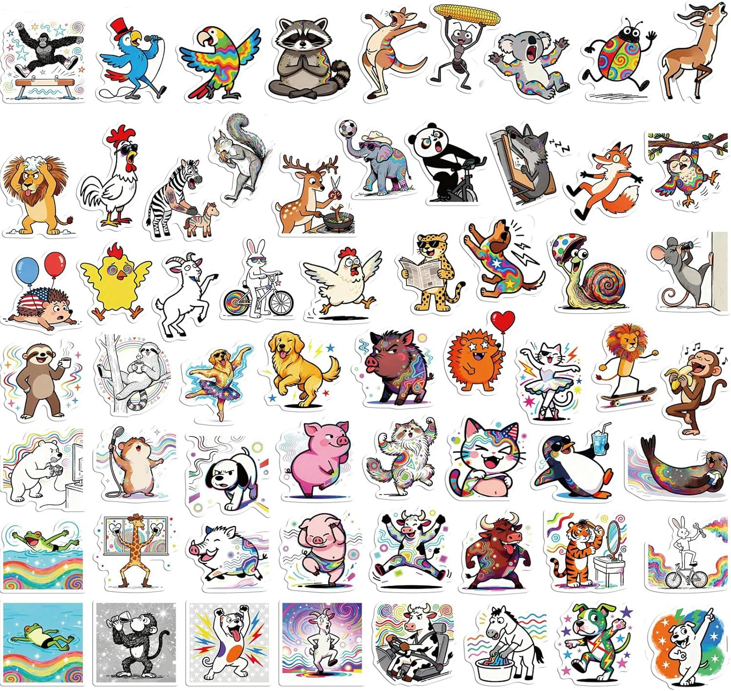 100 Pcs Funny Animal Stickers – Cute Waterproof Vinyl Meme Decals, Assorted Pack