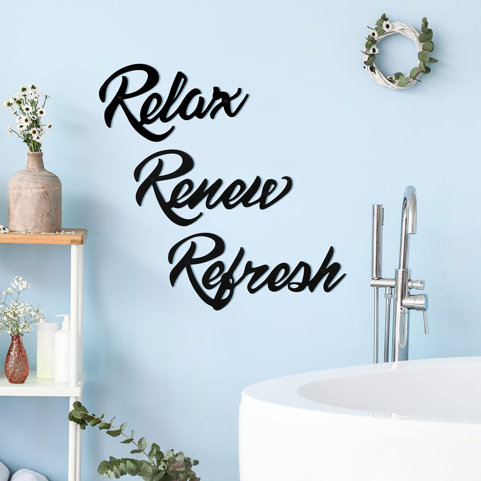 Hotop 3 Pcs Bathroom Wall Decor 23.5 x 12 cm, 30 x 13 25 x 12 Black