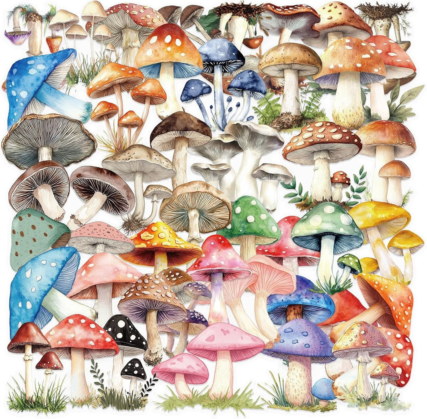 50PCS Retro Mushroom Stickers PET Transparent Stickers Nature Decals Waterproof