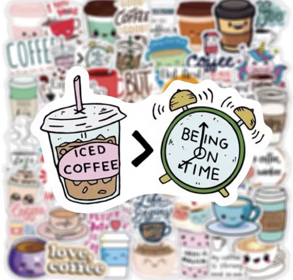 Coffee Fun Style Stickers 50pk Mixed Coffee Espresso Fun Stickers FREE SHIPPING