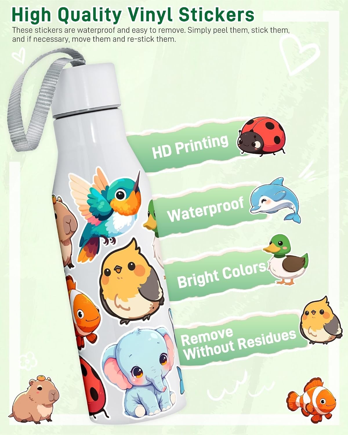 100 Pcs Cute Cartoon Animal Stickers Pack for Teens Adults Kids | Waterproof …
