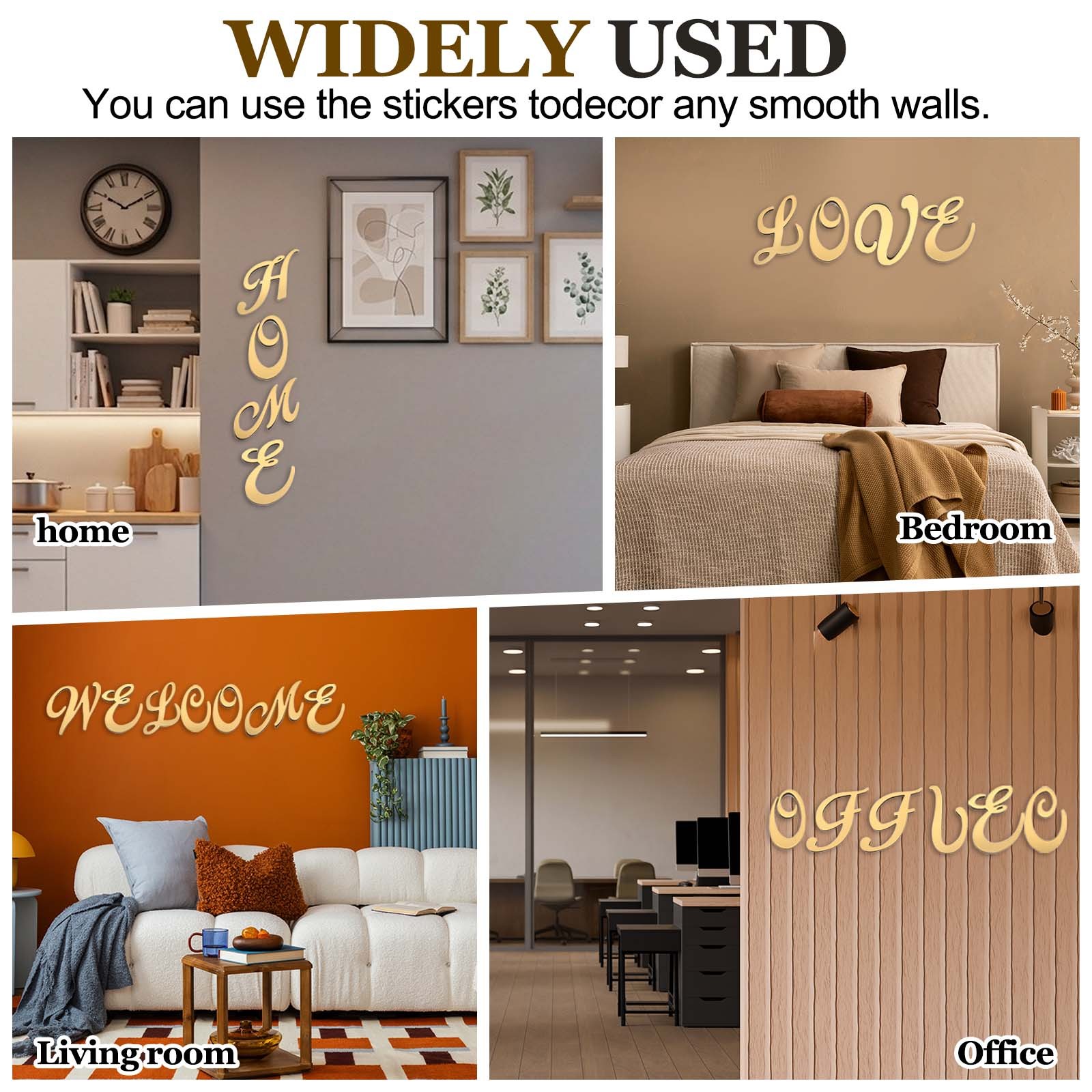 3D Acrylic Alphabet Mirror Wall Sticker Letter F for Home, Light Gold