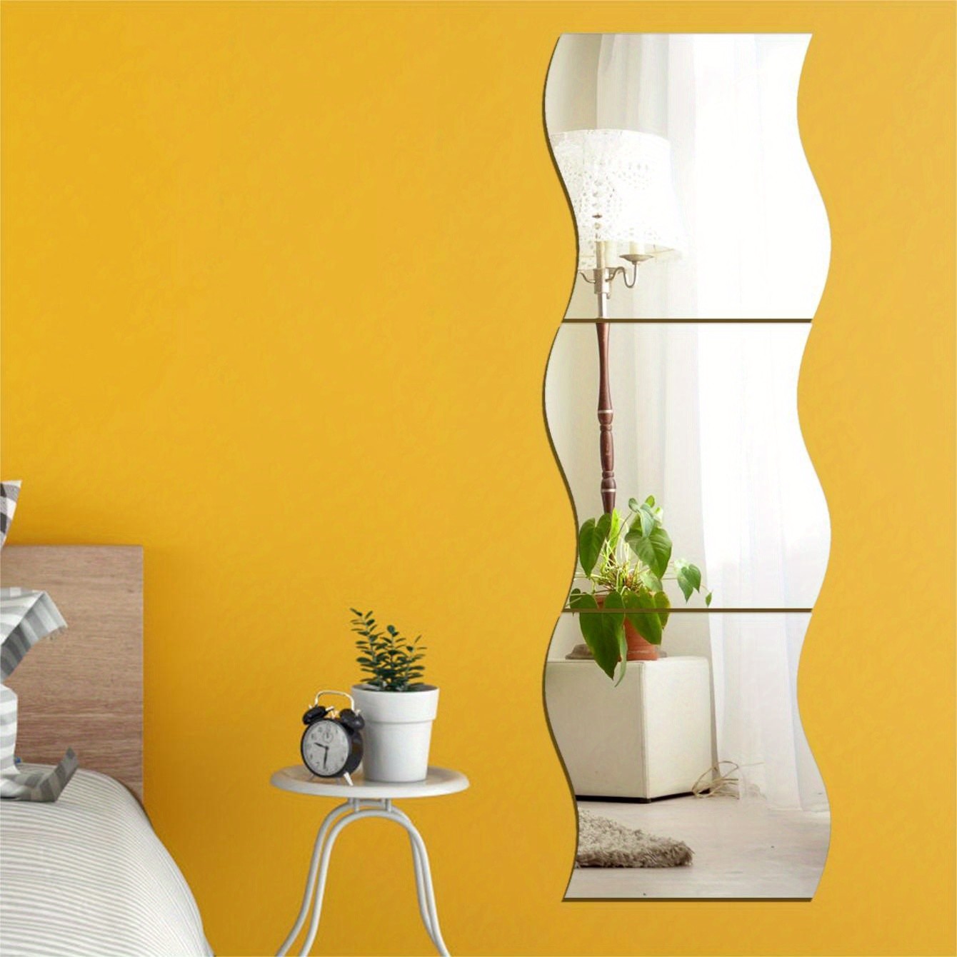 6Pcs/Set Self Adhesive Wavy Mirror Tiles Splicing Full Body Mirror Wall Ornament