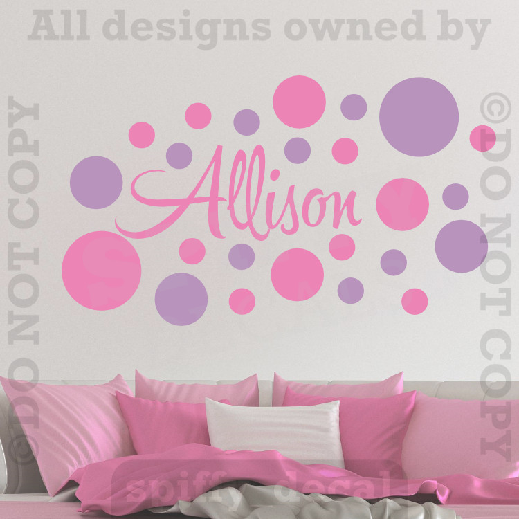 Personalized Custom Single Name Vinyl Wall Decal Sticker Decor Nursery Polkadots