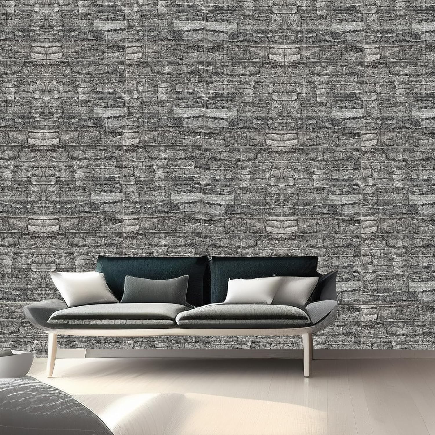 Peel and Stick 3D Wall Panels in Black Grey Stone for Home Decoration