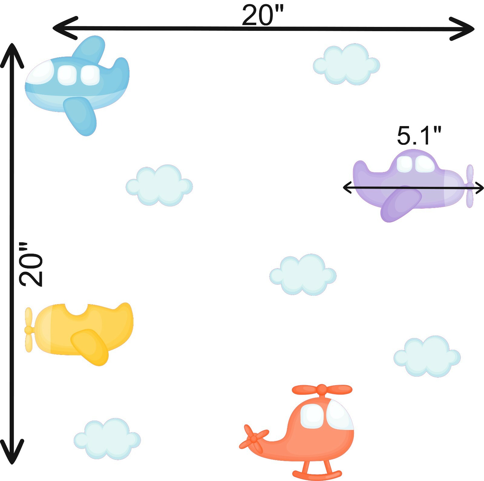 Vinyl Multicolored Decor Airplanes Clouds Design Adhesive Home Wall Decal Sheet
