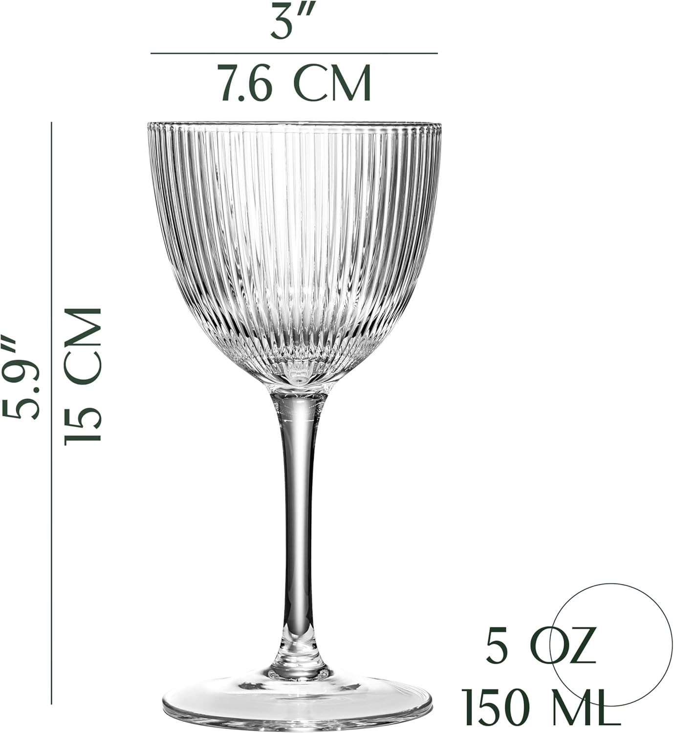 Art Deco Coupe Glasses Set of 4 | 5 oz Ribbed Cocktail Goblets for Drinks