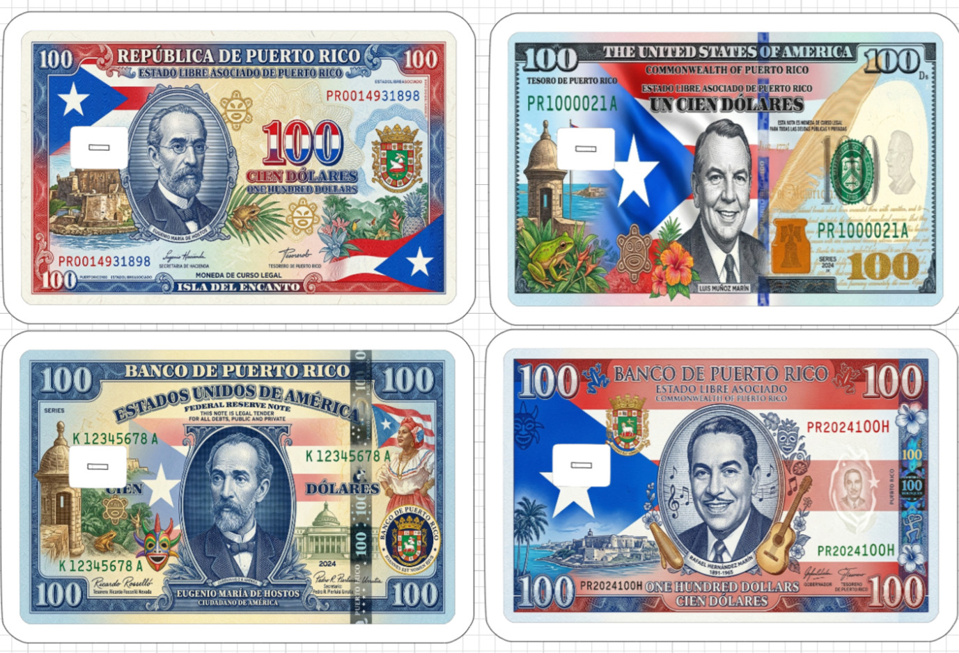 100 Dollar Puerto Rico Flag Bill Gift Credit Debit ATM Card Skin Sticker Art USA