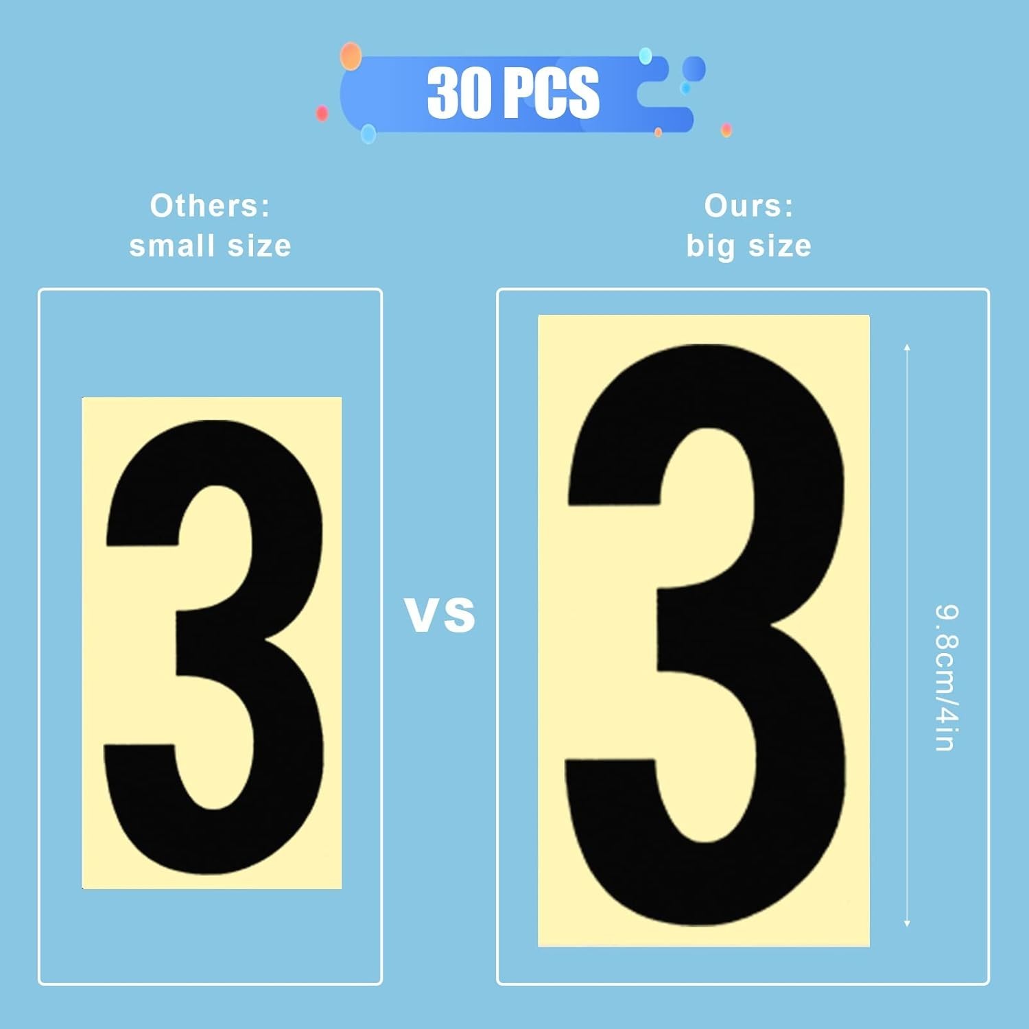 Reflective Mailbox Numbers Stickers 4 Inch Black PVC Vinyl 30 Count