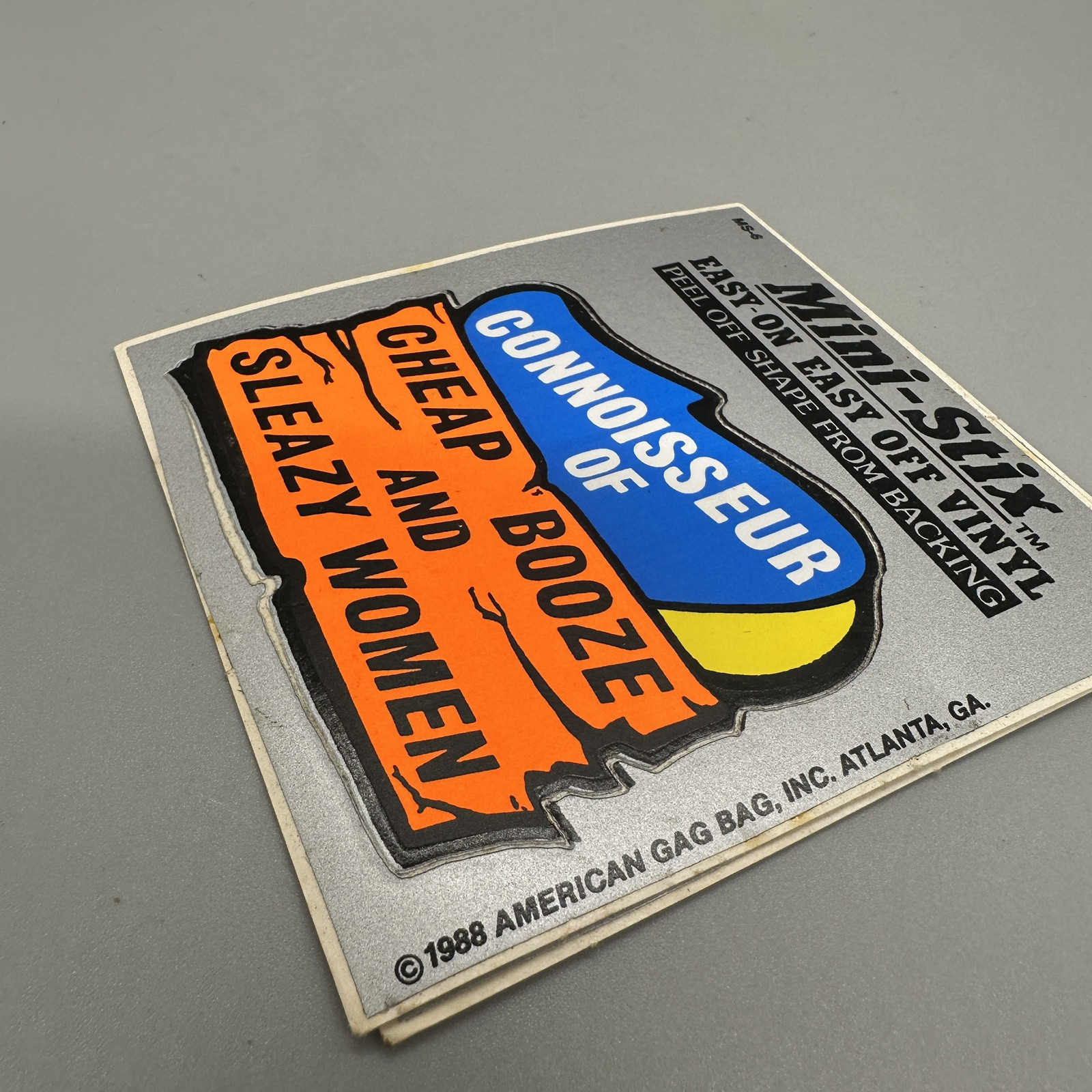 1988 Vintage "Connoisseur of Cheap Booze &… " Black Light Retro Vinyl Sticker