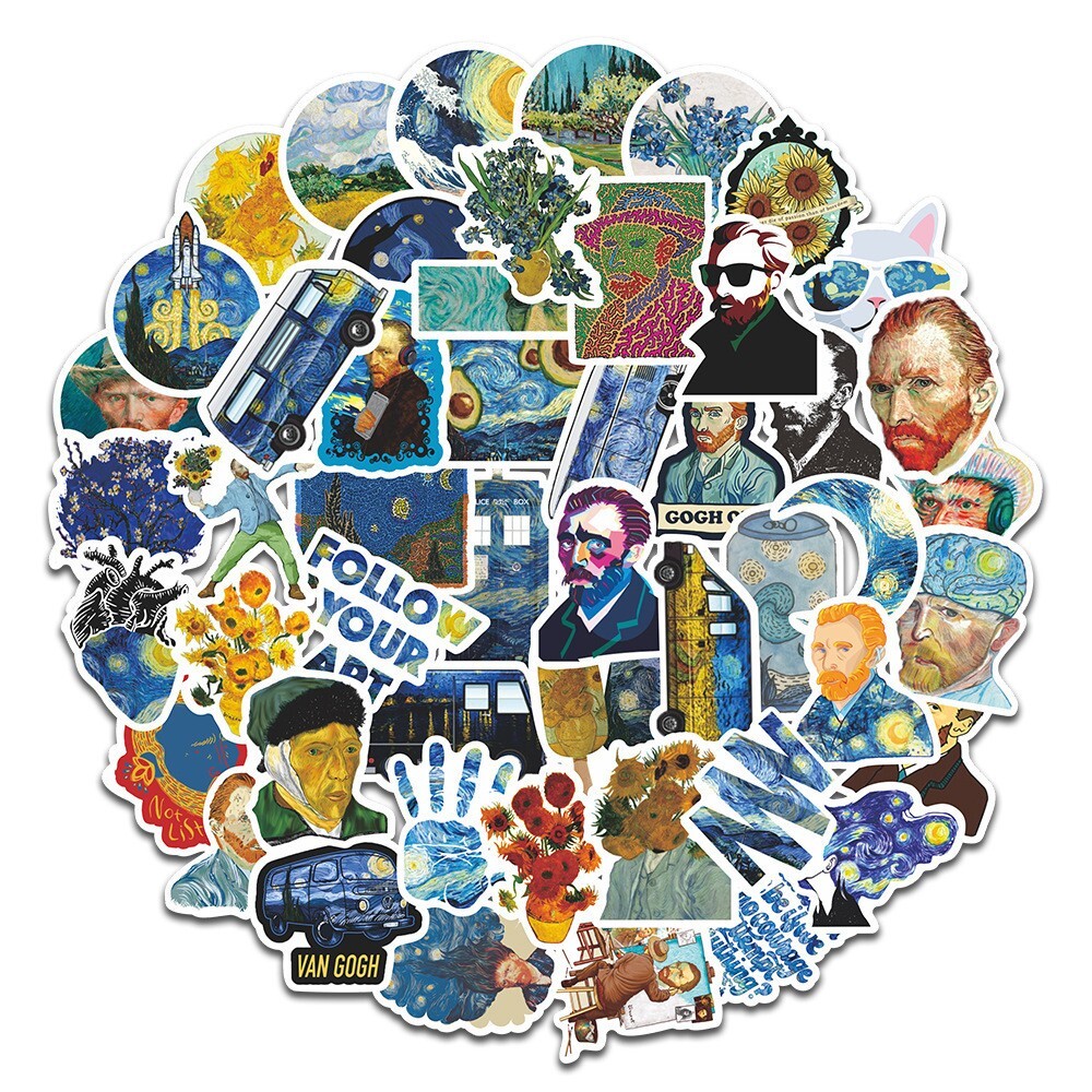 90pcs Famous Painting Vinyl Stickers, Artist Monet Van Gogh,007009