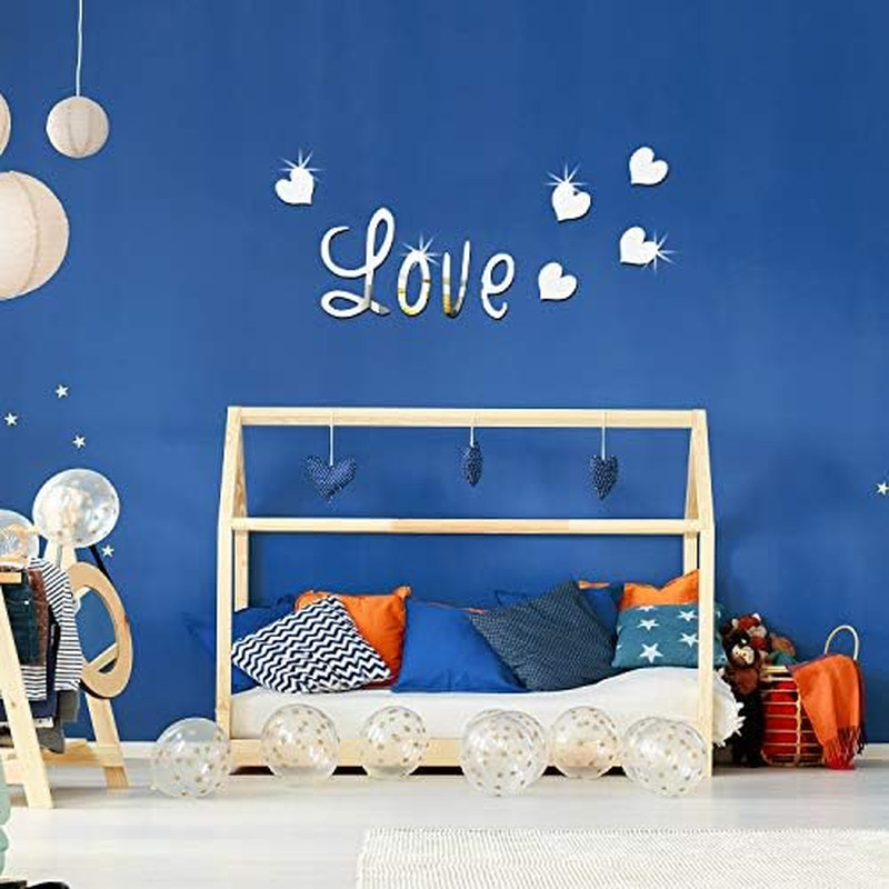 24 Pcs 3D Acrylic Mirror Wall Decor Stickers, Heart Letters Wall Decals, DIY Rem