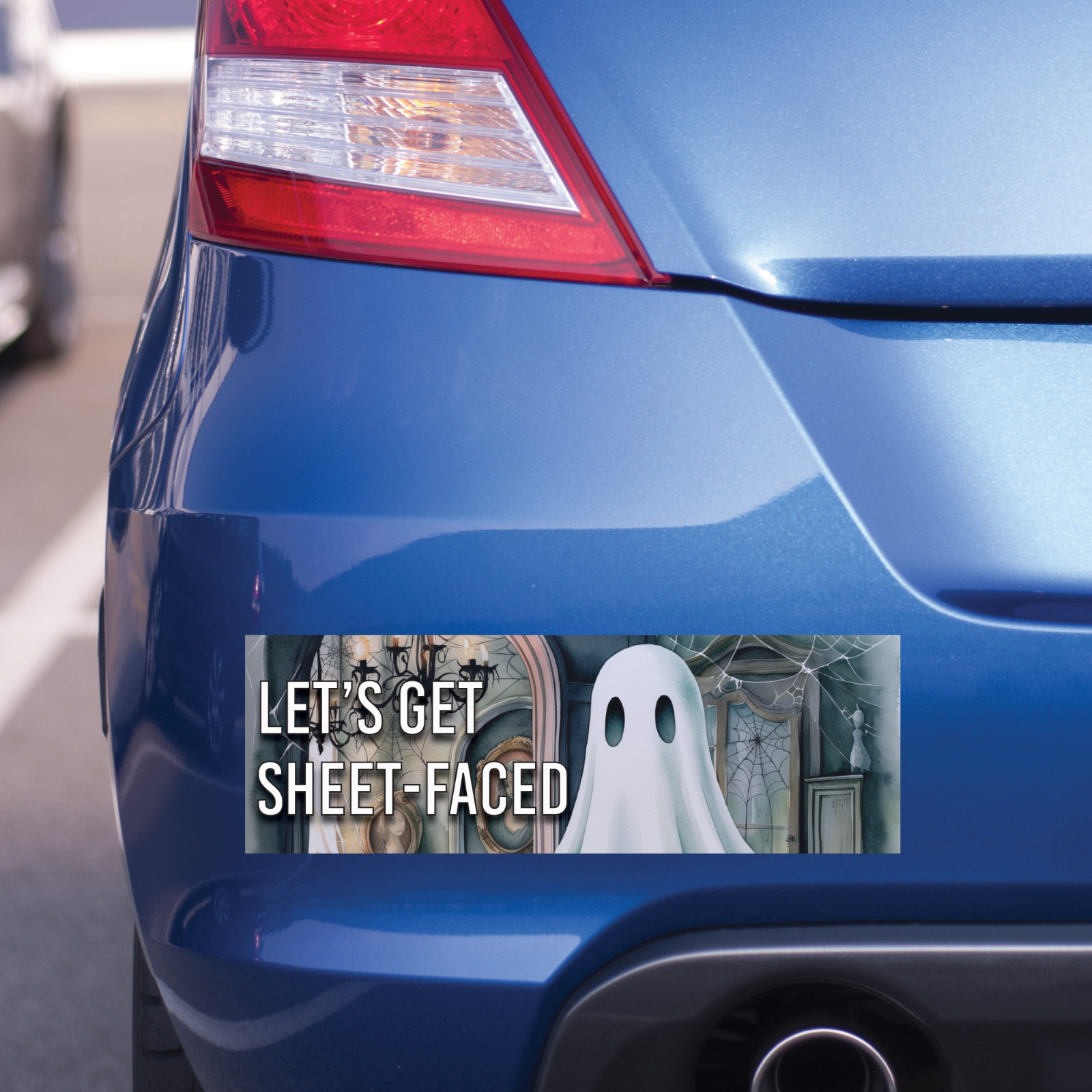 Let’s Get Sheet-Faced – Funny Ghost Halloween Bumper Sticker