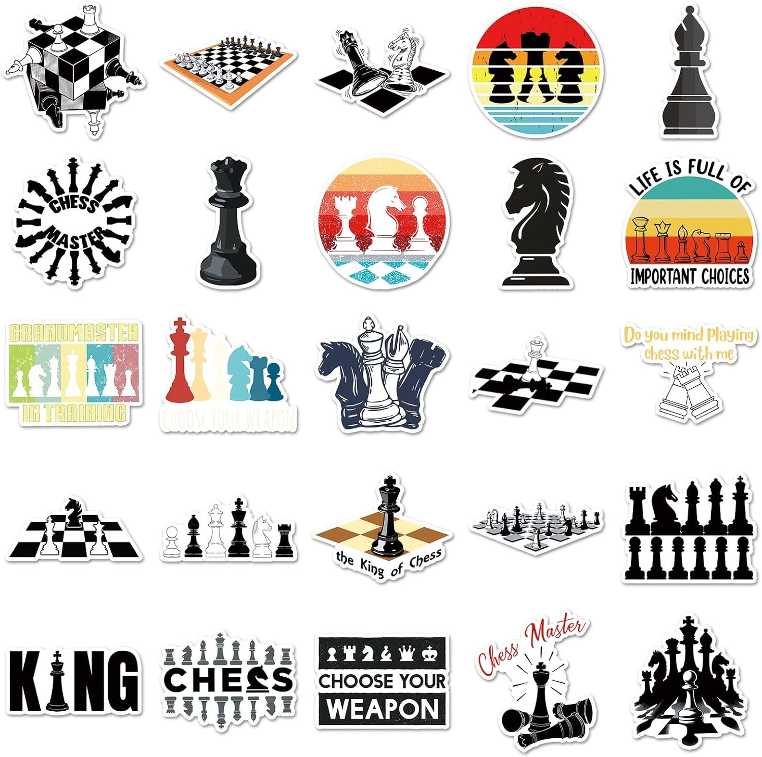 50 Pcs Unique Chess Stickers, 1.5-3 Inches Waterproof Vinyl Decals for Journals,