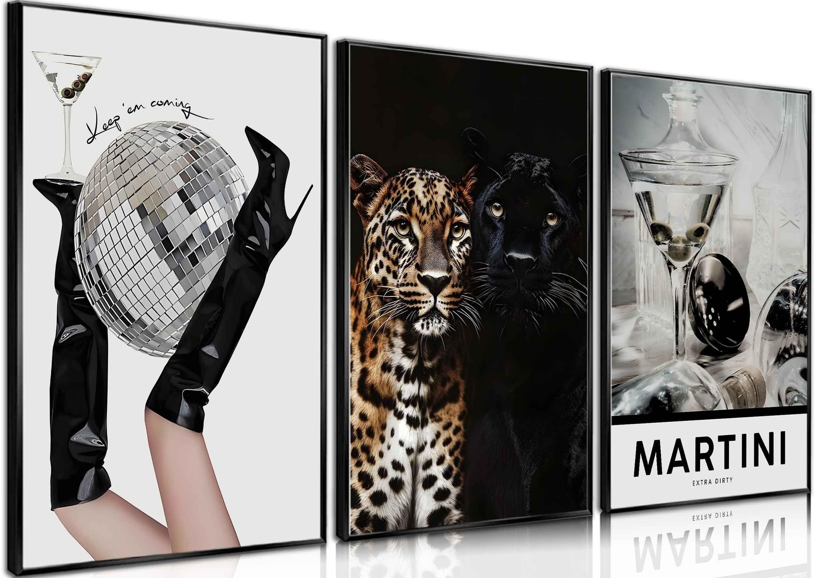 3Pcs Trendy Leopard Wall Art Funky Black High Heel Disco Ball Wall Decor Pict…