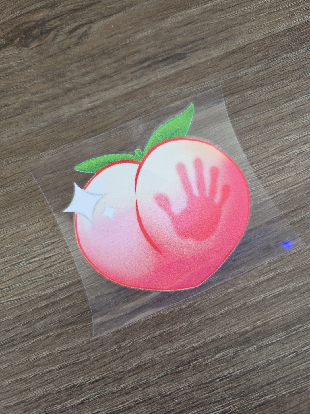 Peach With Right Hand Print Emoji UV DTF Raised Decal Sticker Waterproof