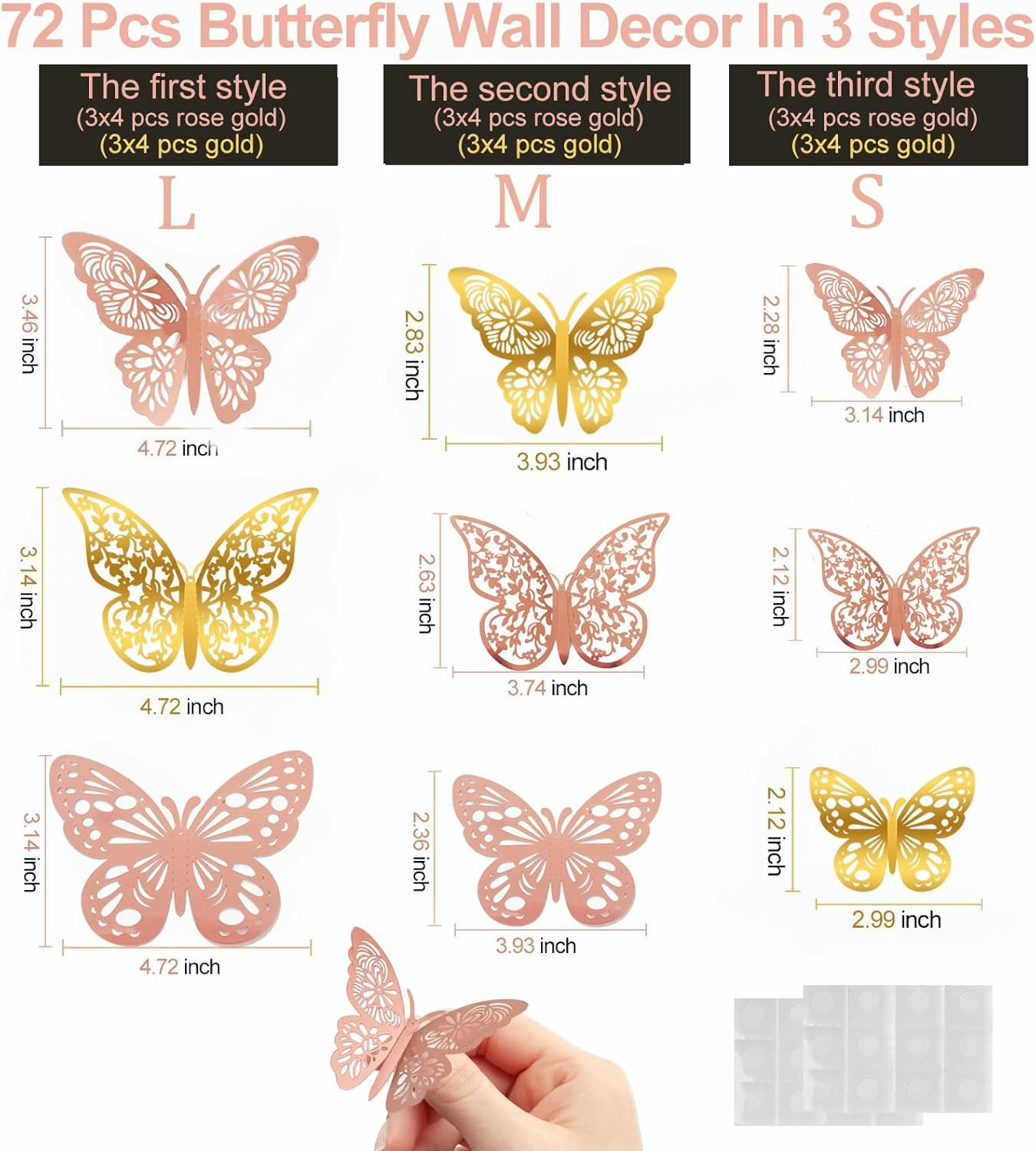 72Pcs 3D Mariposa Pegatinas De Pared Mariposa Decoraci�N DIY Para El Hogar Decor