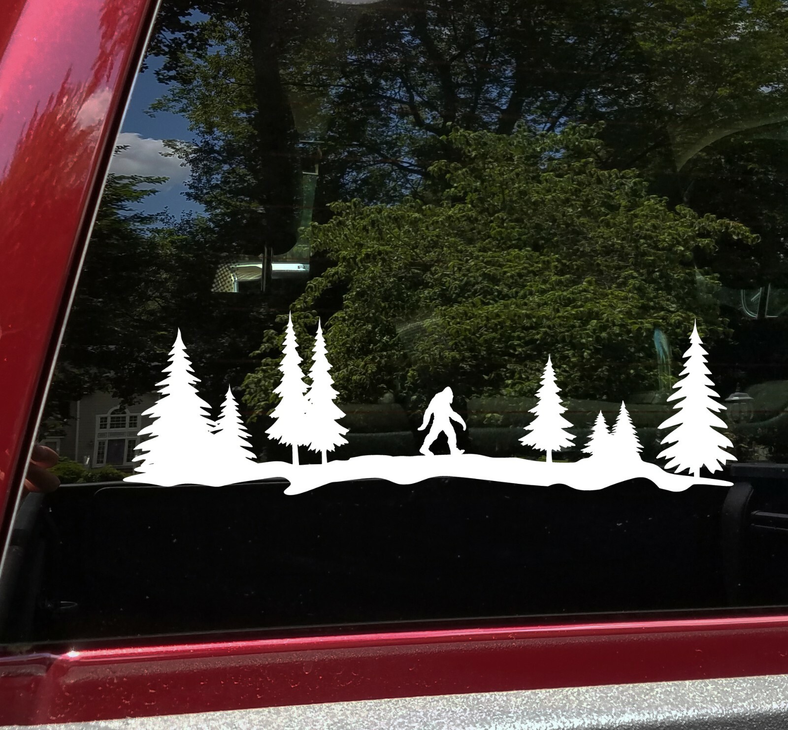 Bigfoot in Tree Line V4 Vinyl Decal – Sasquatch Pine Forest Woods Hiking Camping