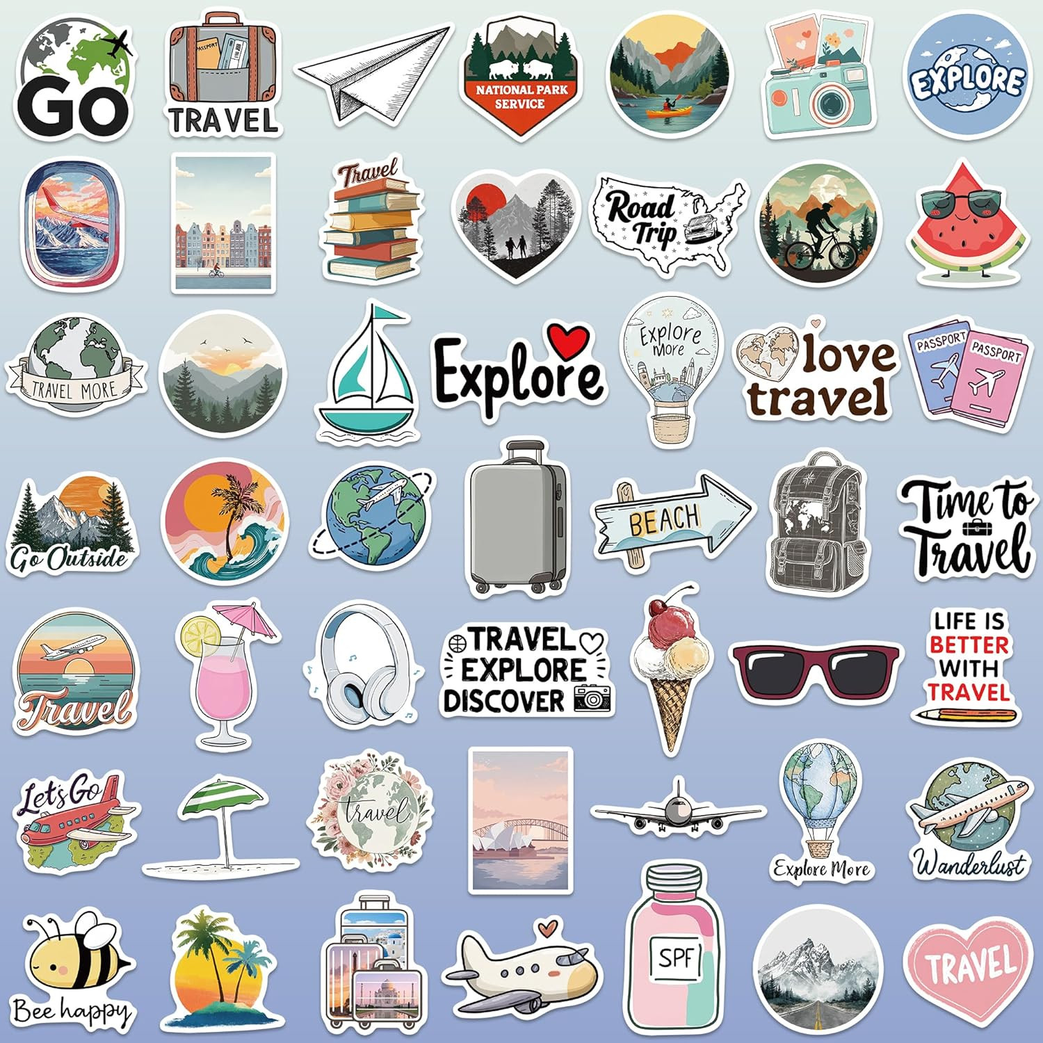 Adventure Travel Stickers 102PCS Waterproof Decals for Water Bottles and Bikes