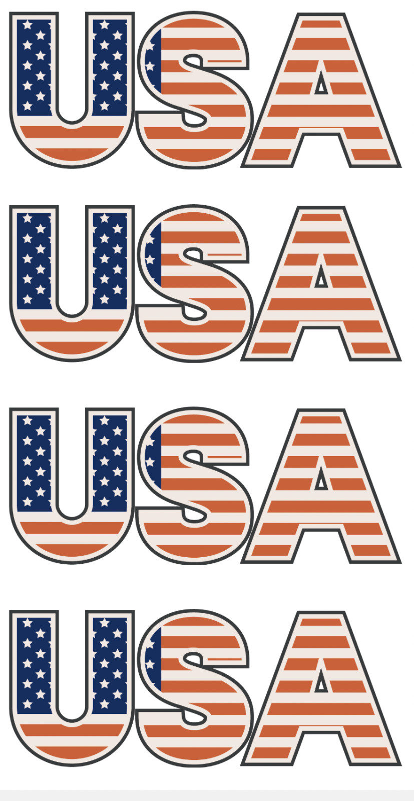 Patriotic USA Stickers American Flag Lettering Decals Red White Blue 4 Per Page